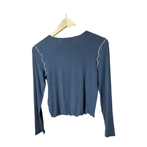 New Madewell Contrast Stitched Crewneck Crop Lightweight Tee Shirt Black Coal M - Picture 7 of 11